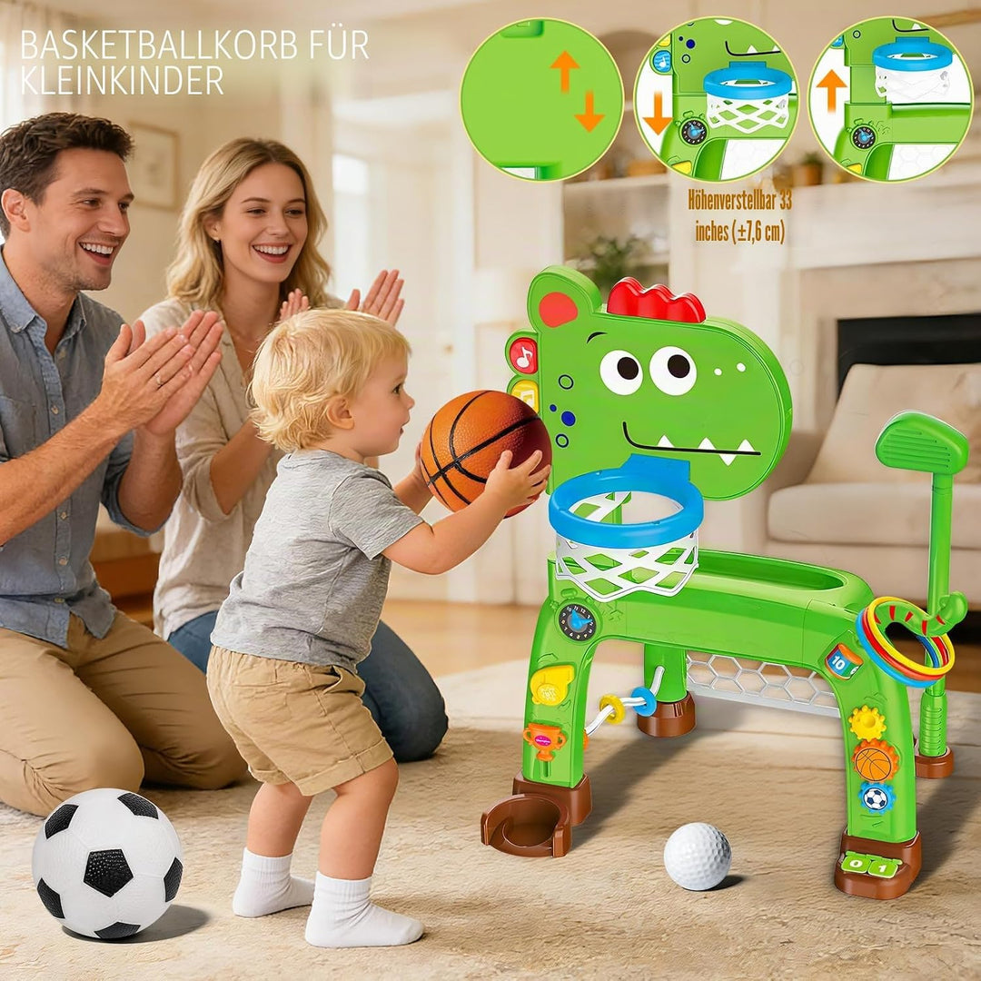 4-in-1 Basketballkorb und Fussballtor Spielzeug für Kleinkinder, Babyspielzeug mit Golfspiel und Rin