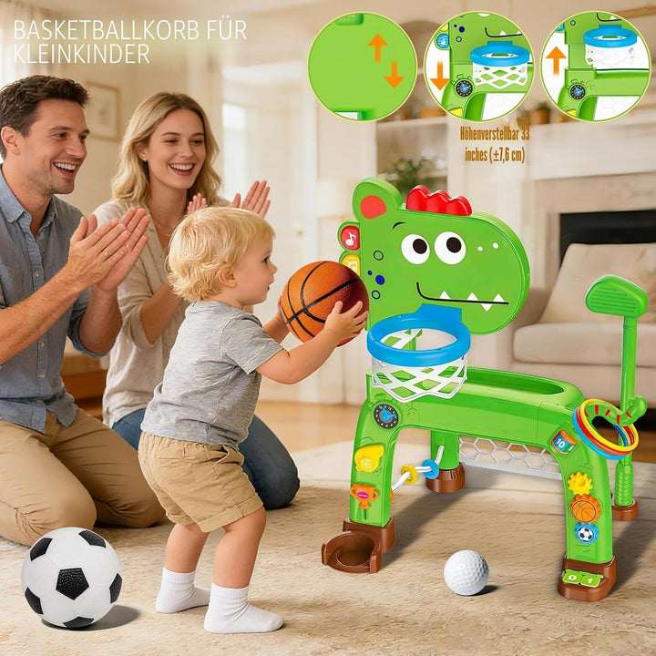 4-in-1 Basketballkorb und Fussballtor Spielzeug für Kleinkinder, Babyspielzeug mit Golfspiel und Rin