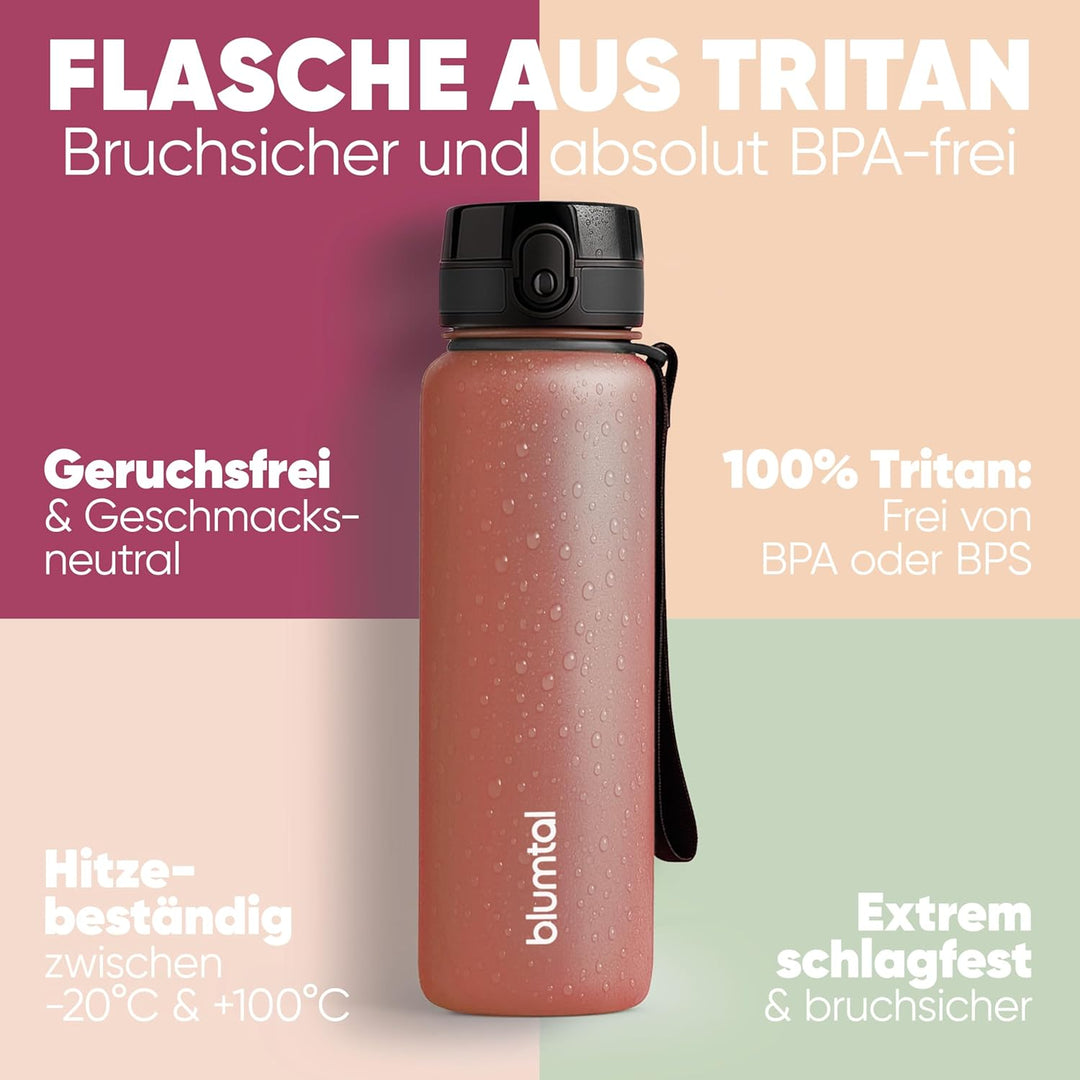 Blumtal Premium Trinkflasche 1l - bruchsichere & auslaufsichere Trinkflasche Sport & Outdoor - Sport