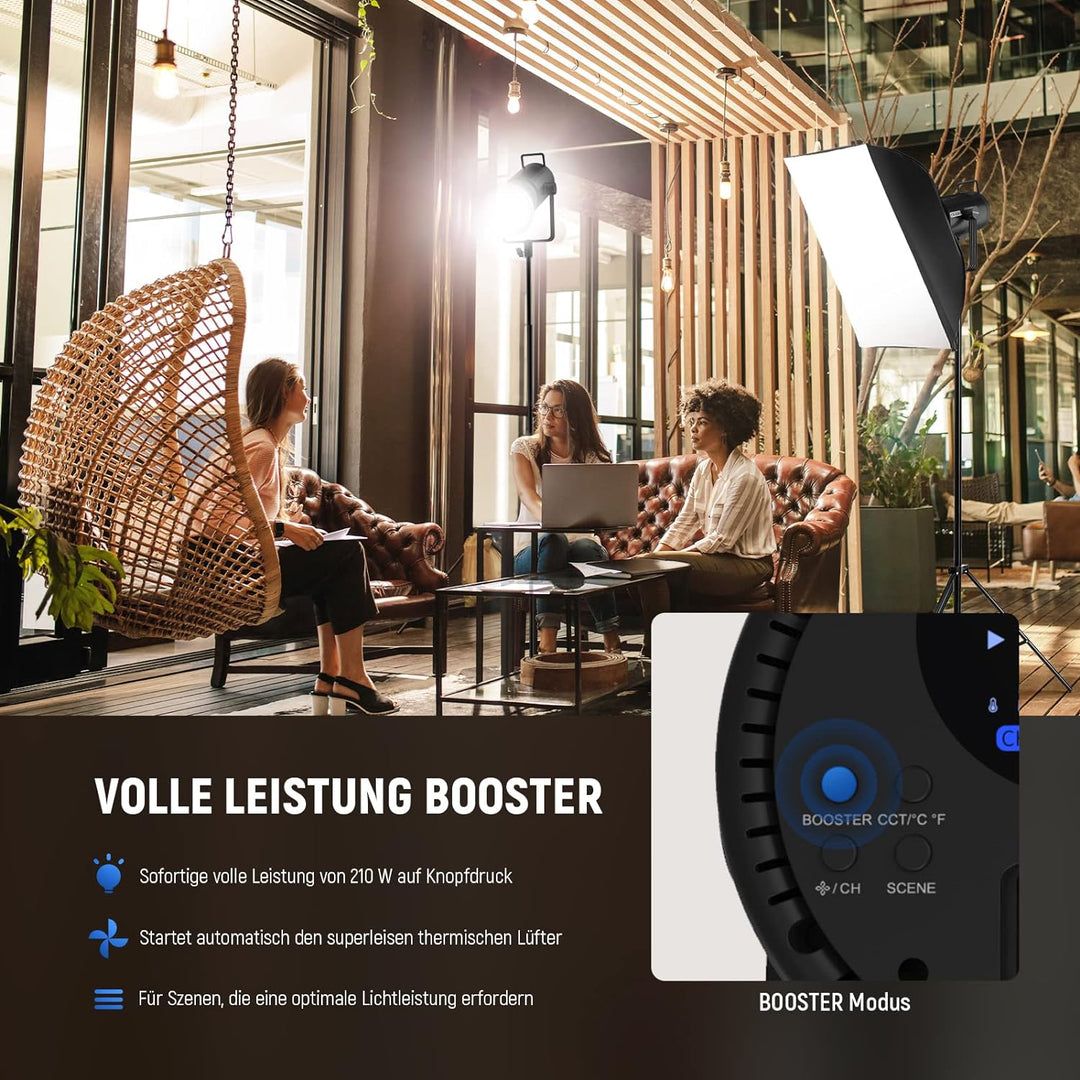 NEEWER CB200B 210W LED Videoleuchte Studiolicht mit 2,4G/APP Fernbedienung,Ganzmetall COB Bi-Color S