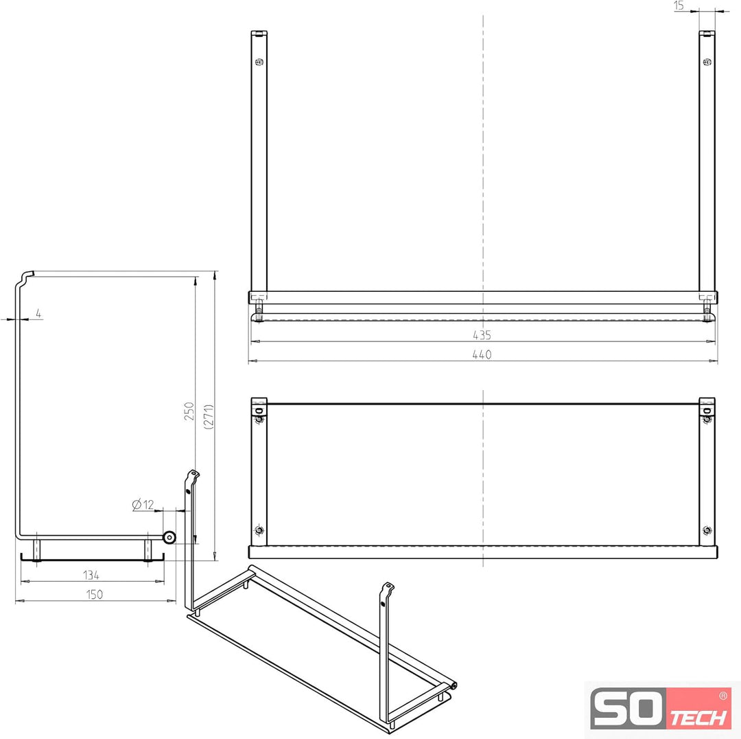Kesseböhmer Linero style Universalablage schwarz 440 x 150 x 271 mm zum Einhängen von SOTECH, Univer