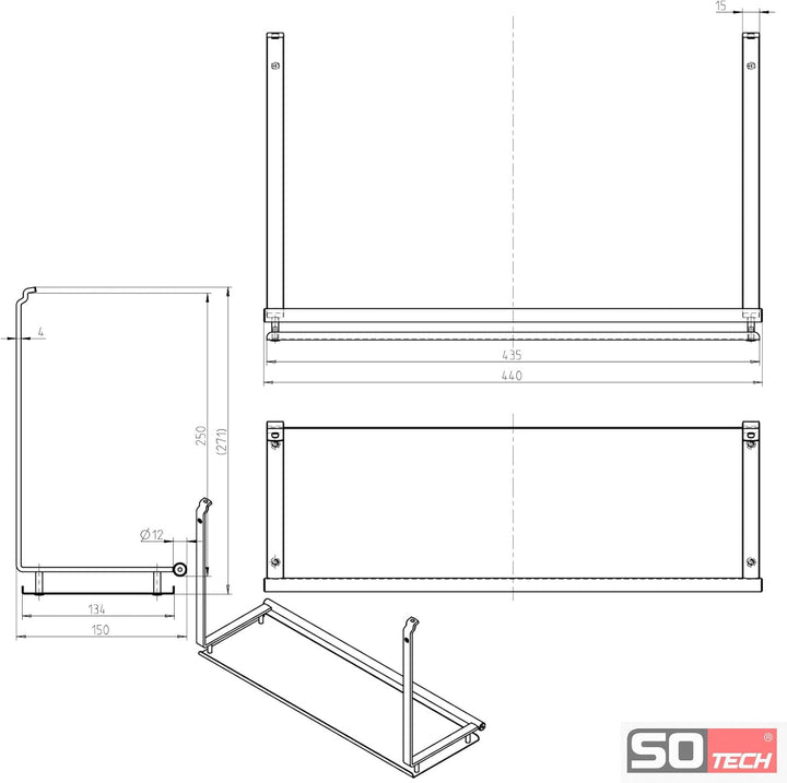 Kesseböhmer Linero style Universalablage Edelstahloptik 440 x 150 x 271 mm zum Einhängen von SOTECH,