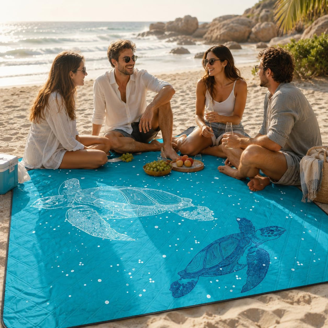 Stranddecke Wasserdicht Gepolstert Picknickdecke 200x200 cm - XXL Sandfrei Tragbare Waschbar Strandm