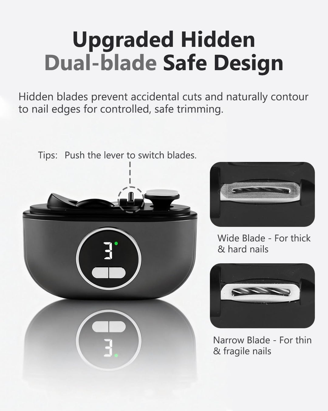 Aokitec Elektrischer Nagelknipser mit doppeltem Sicherheitsklingendesign LED-Licht 3-Speed, 2-in-1 N