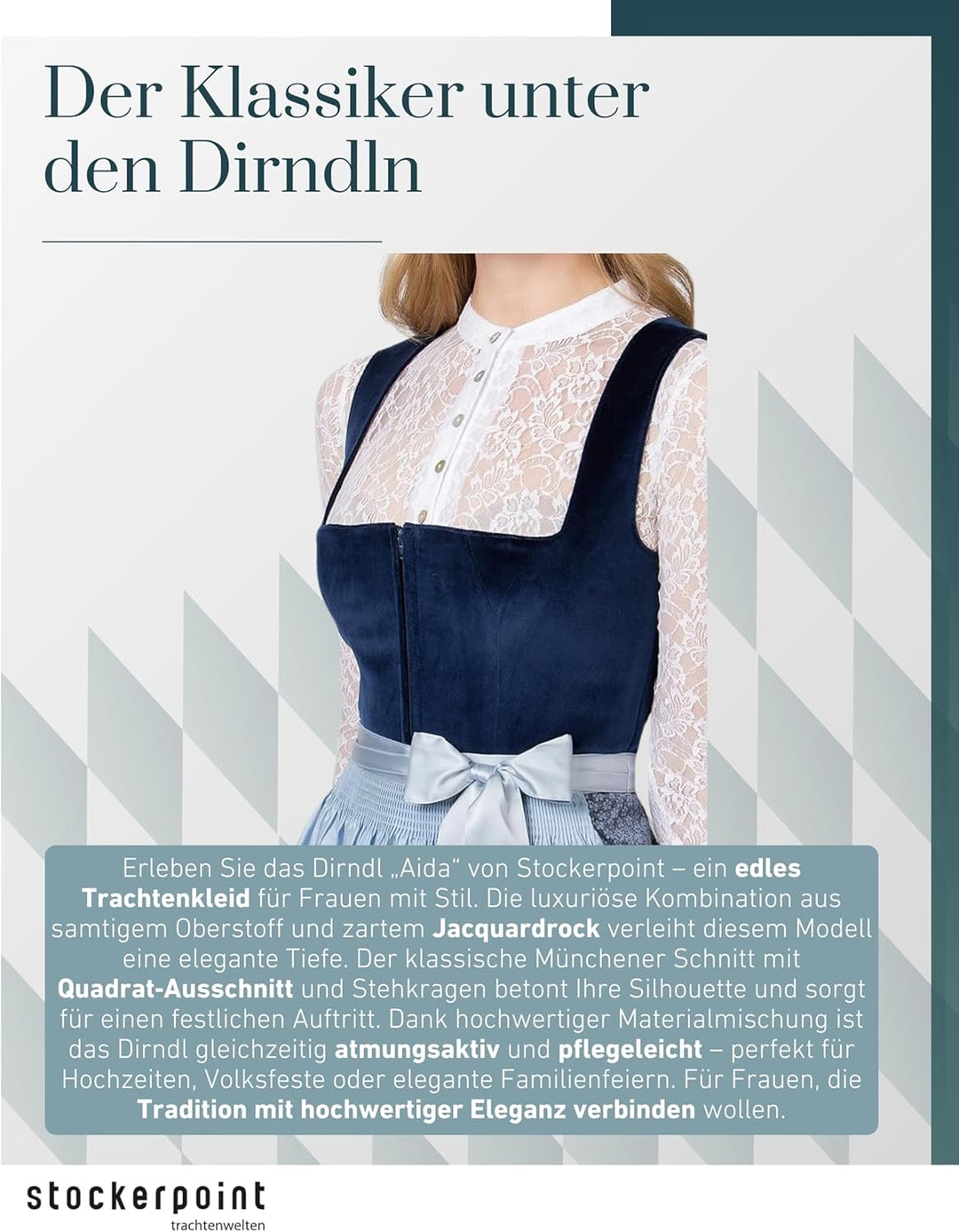 Stockerpoint Damen Dirndl Aida Kleid für besondere Anlässe 40 Blau, 40 Blau