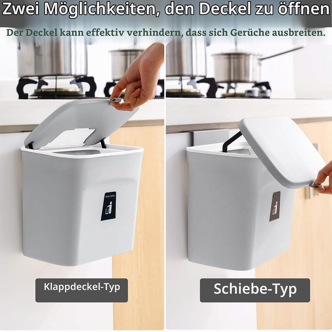 SENENQU Mülleimer Hängend Mit Deckel 7L, Klein Abfalleimer, Küchenabfalleimer Küche Hängend Mülleime