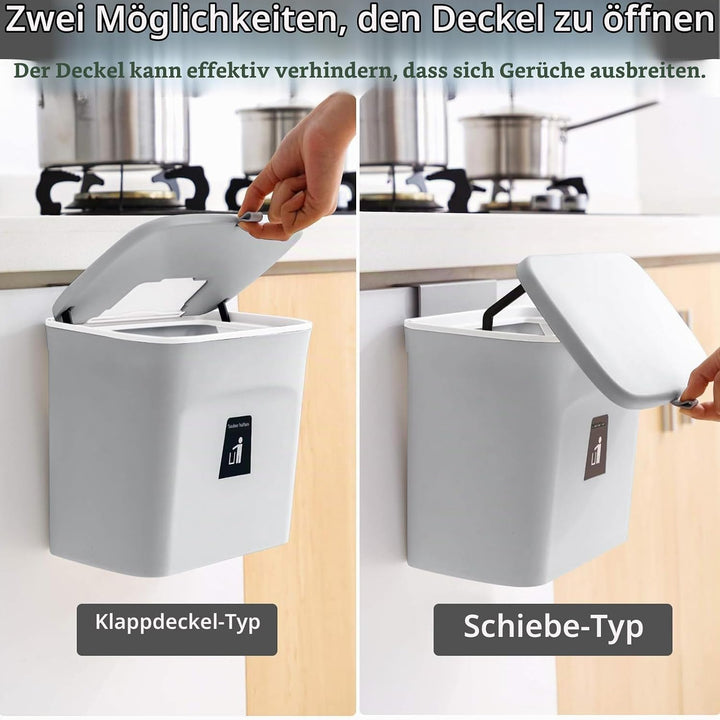 SENENQU Mülleimer Hängend Mit Deckel 7L, Klein Abfalleimer, Küchenabfalleimer Küche Hängend Mülleime