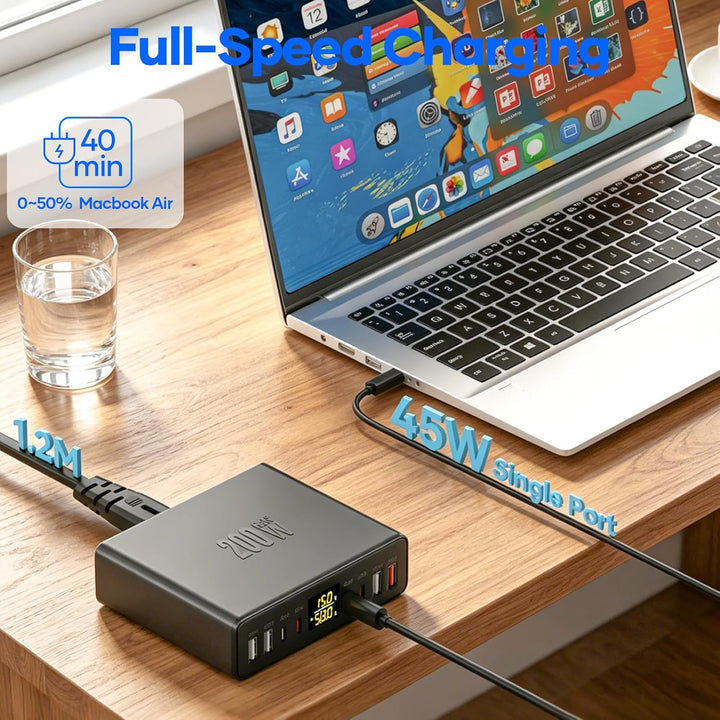 USB C Ladegerät Mehrfach 8-Port mit LED Anzeige, YSYFAD 200W GAN USB Ladestation PPS PD Type C Netzt