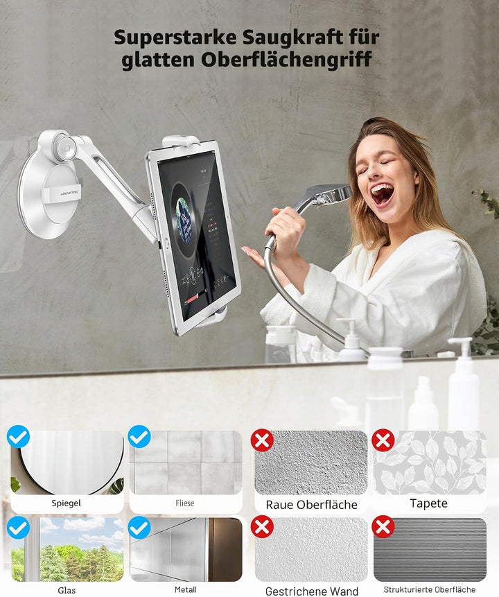 AboveTEK Tablet & Handy Ständer mit Saugnapf – Faltbare 360° Halterung Auto für iPad/Smartphones (4–