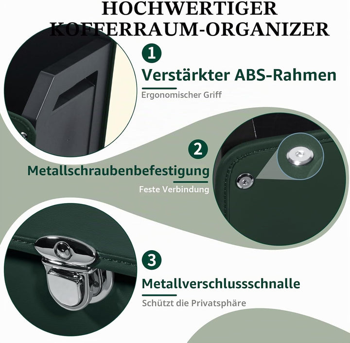 Kofferraum Organizer mit Deckel – Premium NAPPA-Leder, Tragbarer Push-Pull-Griff & Stabile Universal