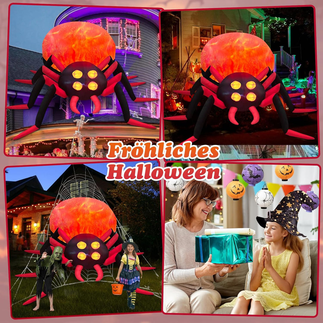 244 cm riesige aufblasbare Halloween-Spinne für den Aussenbereich mit rotierendem LED-Flammenlicht a