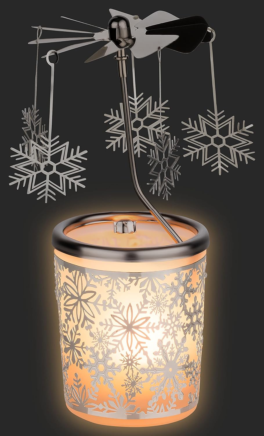 MaMeMi WEIHNACHTLICHES WINDLICHT/Teelichtkarussel aus Glas, Windlicht- Karussell [Motiv Schneeflocke