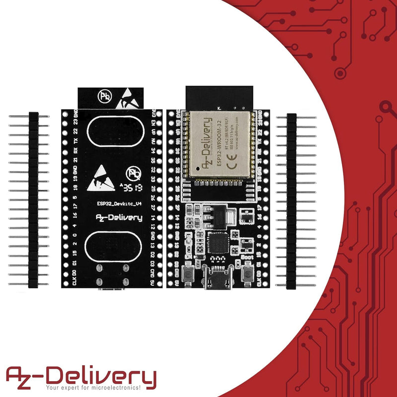 AZDelivery 5er Set ESP32 Dev Kit C V4 NodeMCU WLAN/WiFi Development Board unverlötet kompatibel mit