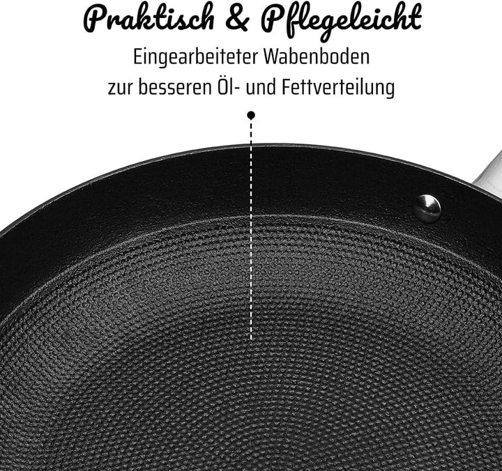 GSW 716499 Servierpfanne Robusta 30cm mit Glasdeckel, Gusseisen, Edelstahl rostfrei, schwarz
