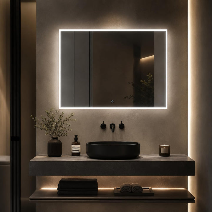 LED Badspiegel mit Beleuchtung 80x60 cm – Bolnuevo Badezimmerspiegel dimmbar, Lichtfarbe einstellbar