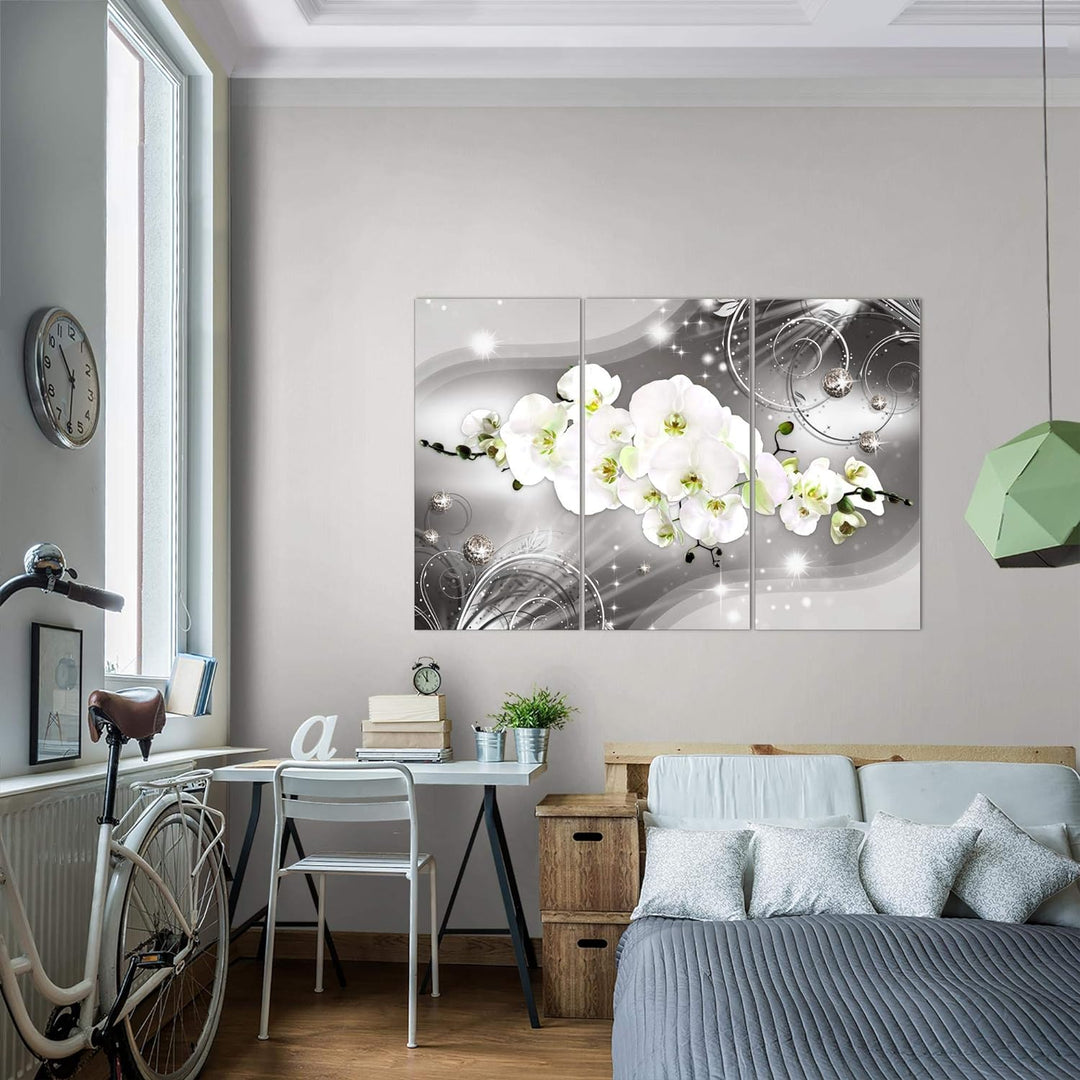Runa Art Wandbilder Blumen Orchidee Bild XXL Wohnzimmer Schlafzimmer Grau Abstrakt 120 x 80 cm 3 Tei