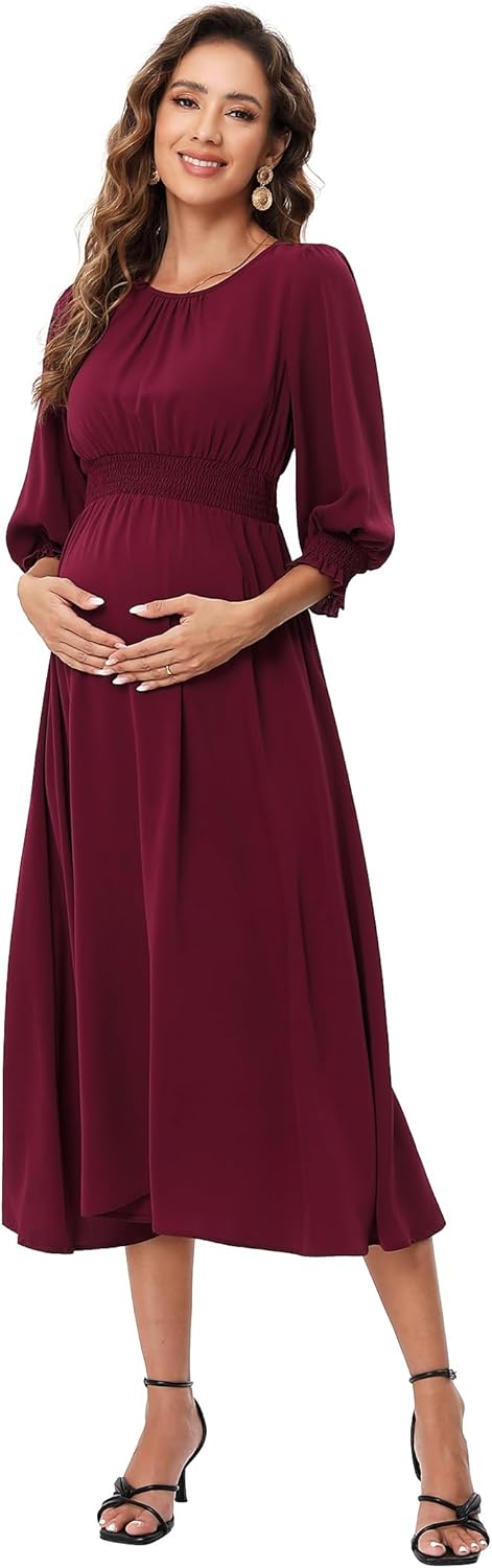 KOJOOIN Damen Umstandskleid Kurzarm Schwangerschafts Bedrucktes Kleid mit Rundhalsausschnitt und Rüs