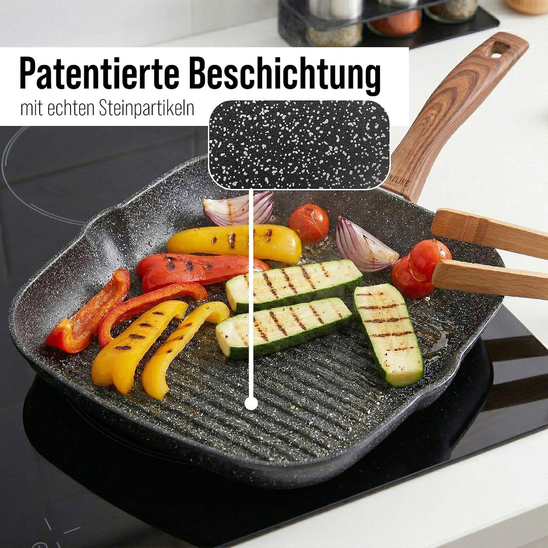 STONELINE Back to Nature Grillpfanne, 28 x 28 cm, mit 2 Ausgüssen, Aluguss, Grillpfanne beschichtet