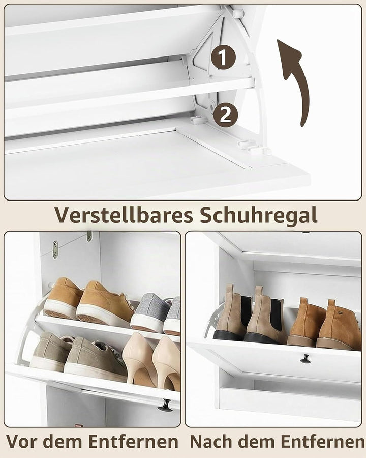 hitsuki Schuhschrank Weiss Schuhkipper Klein mit 2 Klappen, Schuhschrank Schmal mit Trennwände Verst