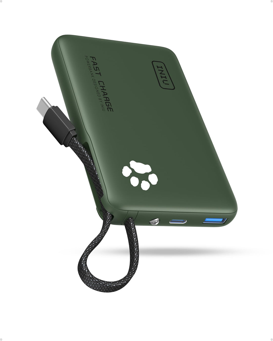 INIU 45W Power Bank, Mini-Grösse 10000mAh PowerBank mit Integriertem USB-C Kabel, Schnellladen Exter