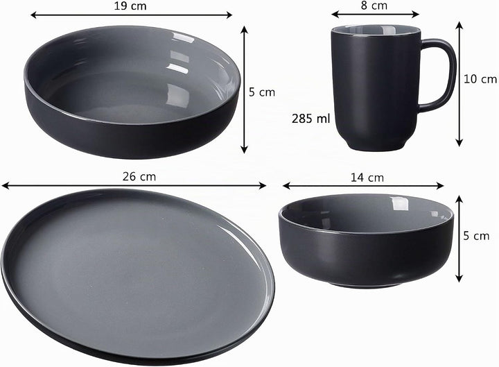 Ritzenhoff &amp; Breker Kombiservice Jasper, 16-teilig, Schwarz, Steinzeug, Teller Schalen und Becher fü