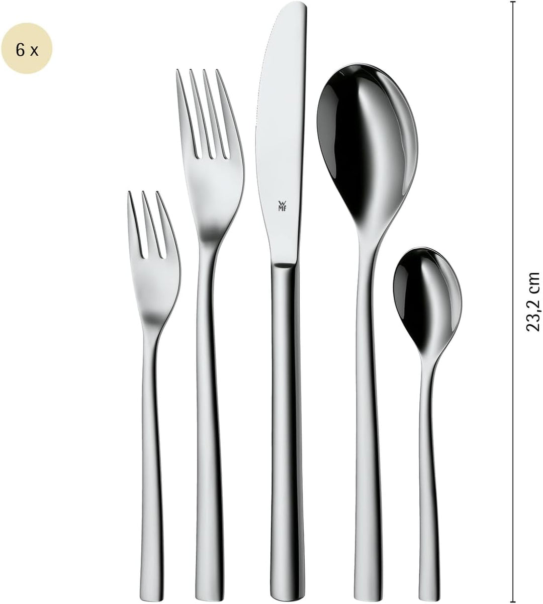 WMF Palermo Besteck-Set 30-teilig für 6 Personen Menuelöffel Menuegabeln Menuemesser Kaffeelöffel Ku
