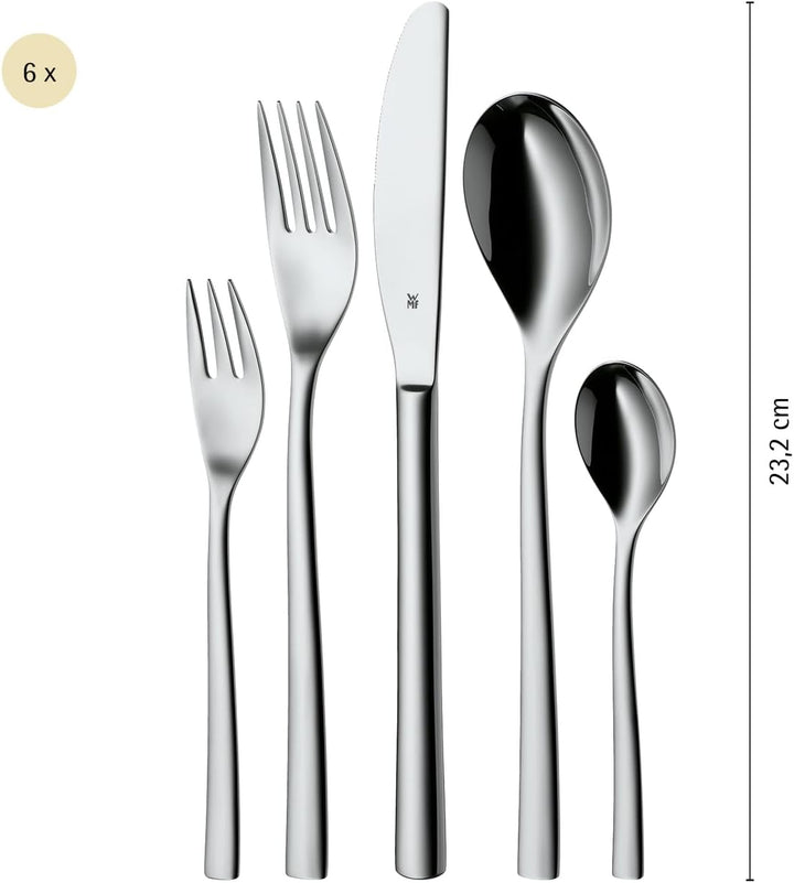 WMF Palermo Besteck-Set 30-teilig für 6 Personen Menuelöffel Menuegabeln Menuemesser Kaffeelöffel Ku