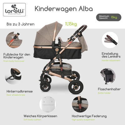 Lorelli Kinderwagen Alba 2 in 1 mit Liegeposition, Kombikinderwagen, Baby Buggy klein zusammenklappb