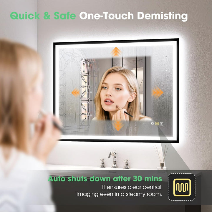 S'bagno Bluetooth-Badspiegel-mit-Beleuchtung 80x60 cm, LED Badezimmerspiegel mit Beschlagfrei/Gehärt