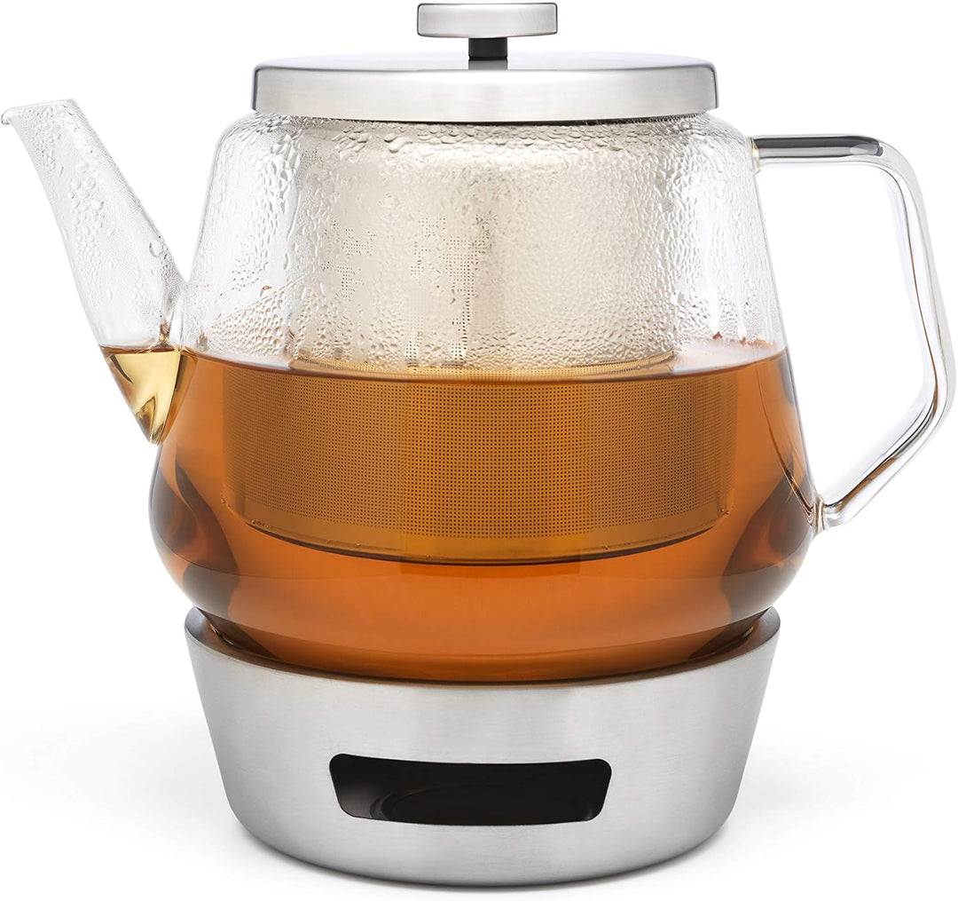 Bredemeijer grosse gläserne einwandige Teekanne 1.5 Liter Set mit Edelstahl Teewärmer - zur Aufberei