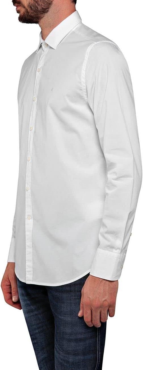 Replay Herren Hemd Langarm mit Stretch S White 001, S White 001