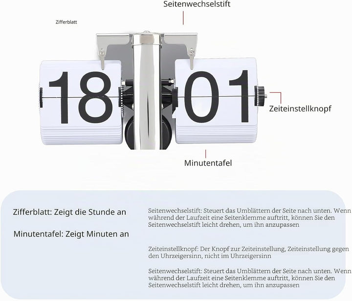 TOPINCN Retro-Stil Klapp-Schreibtisch-Regaluhr, 304 Edelstahl-Klappuhr, Grosse Zahl, Batteriebetrieb