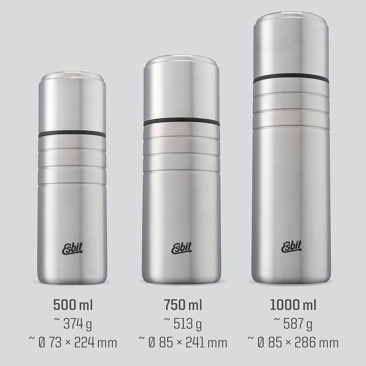 Esbit Isolierflasche Majoris mit Becher - Trinkflasche 500 ml aus Edelstahl - für warme und kalte Ge
