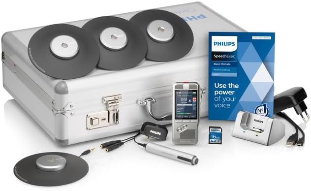 Philips DPM8900/02 Meeting-Recorder-Set, Digitales Diktiergerät inkl. 4 Grenzflächenmikrofonen für 3