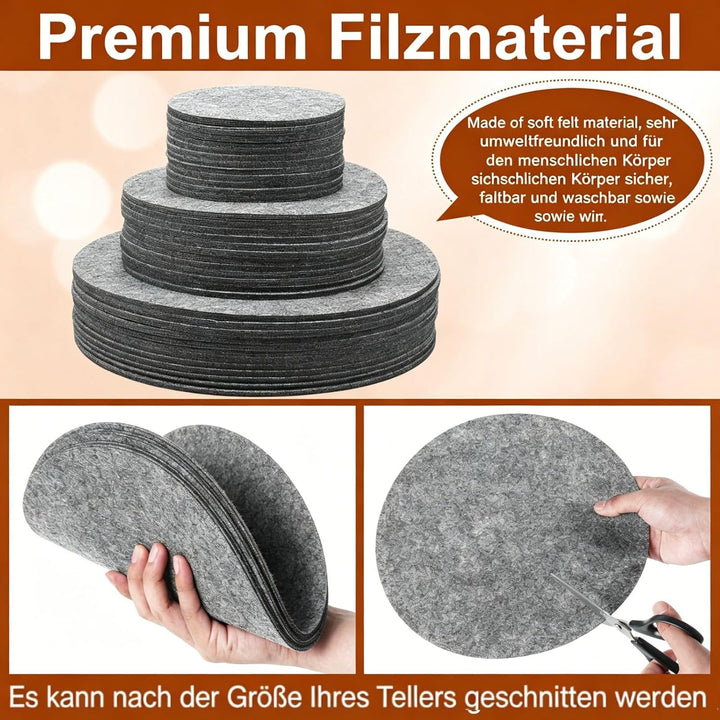 144 Stück Tellerteiler Filz 3 Grössen 12,7cm 19,1cm 26,7cm Pfannenschoner Filz waschbar Topfschoner