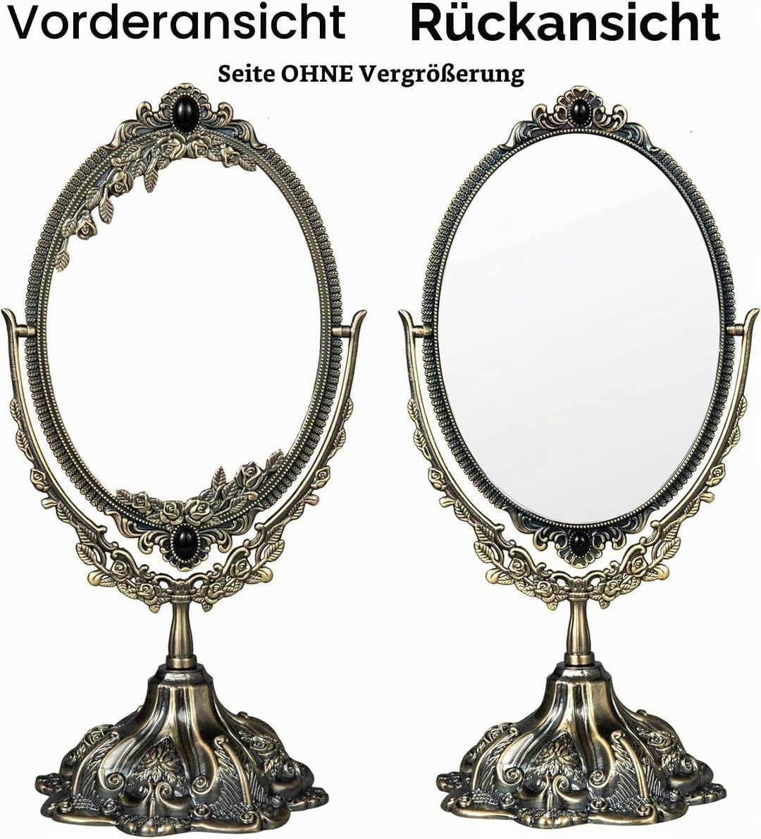 Feyarl 28,5 cm Oval Vintage Make-up Spiegel Floral Tischspiegel mit Ständer Doppelseitig Drehbar Dek