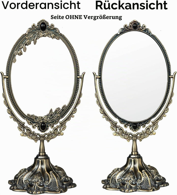 Feyarl 28,5 cm Oval Vintage Make-up Spiegel Floral Tischspiegel mit Ständer Doppelseitig Drehbar Dek