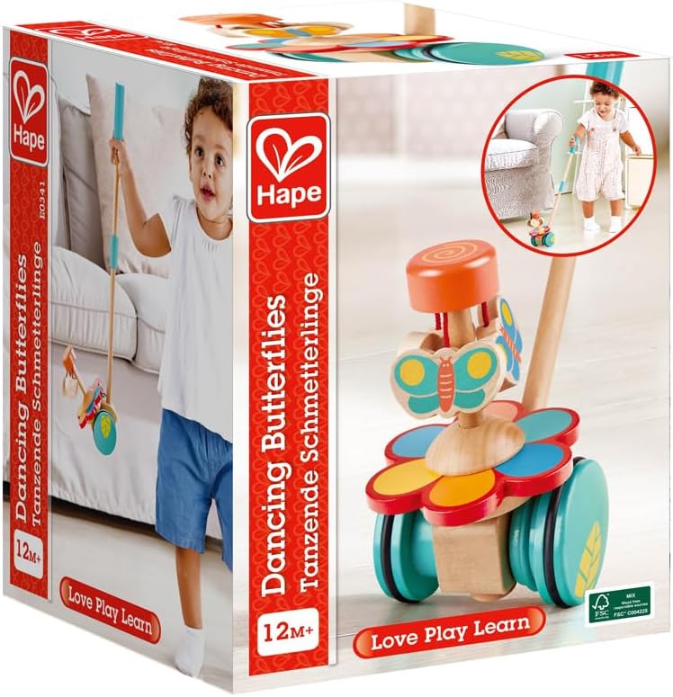 Hape Tanzende Schmetterlinge – Holz-Schiebespielzeug und Lauflernhilfe, flatternde Schmetterlinge be