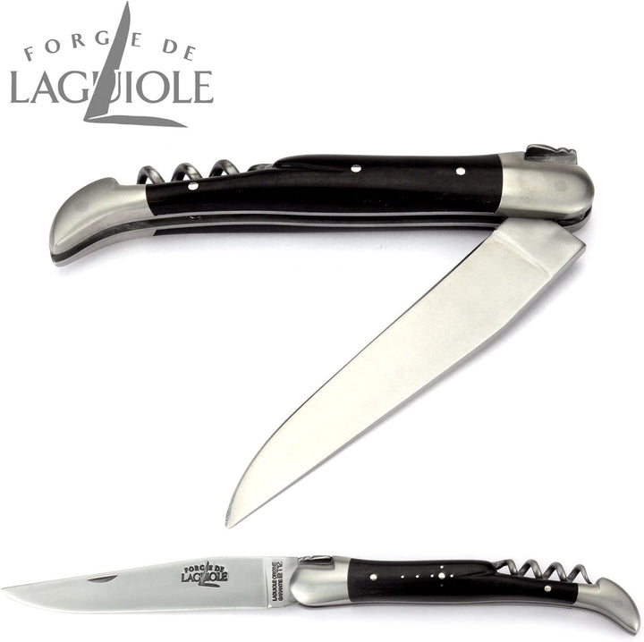 Forge de Laguiole Taschenmesser - 12 cm - Griffschalen Ebenholz - Korkenzieher - Klinge 10 cm - Stah