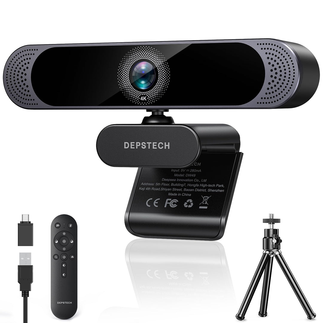 DEPSTECH DW49 Pro Webcam 4K, Ultra HD 1/2,55'' Sony-Sensor, 3-facher Zoom, Webcam mit Zwei Mikrofon,