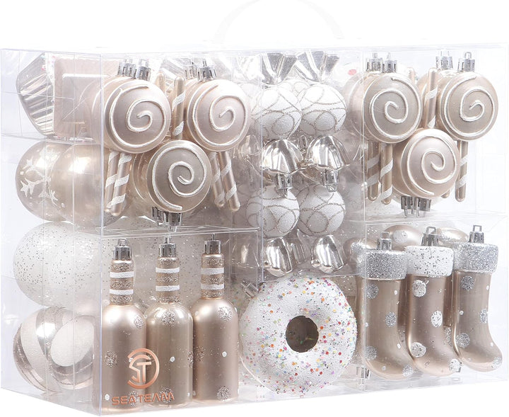 Sea Team 80er-Pack Verschiedene bruchsichere Weihnachtskugel Ornamente Set dekorative Kugeln Anhänge