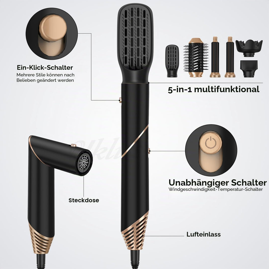 Air Styler Brush 6 in 1 Föhn mit Diffusor Luft-Lockenstab Haarstyler Airstyler Heizbürste Haartrockn