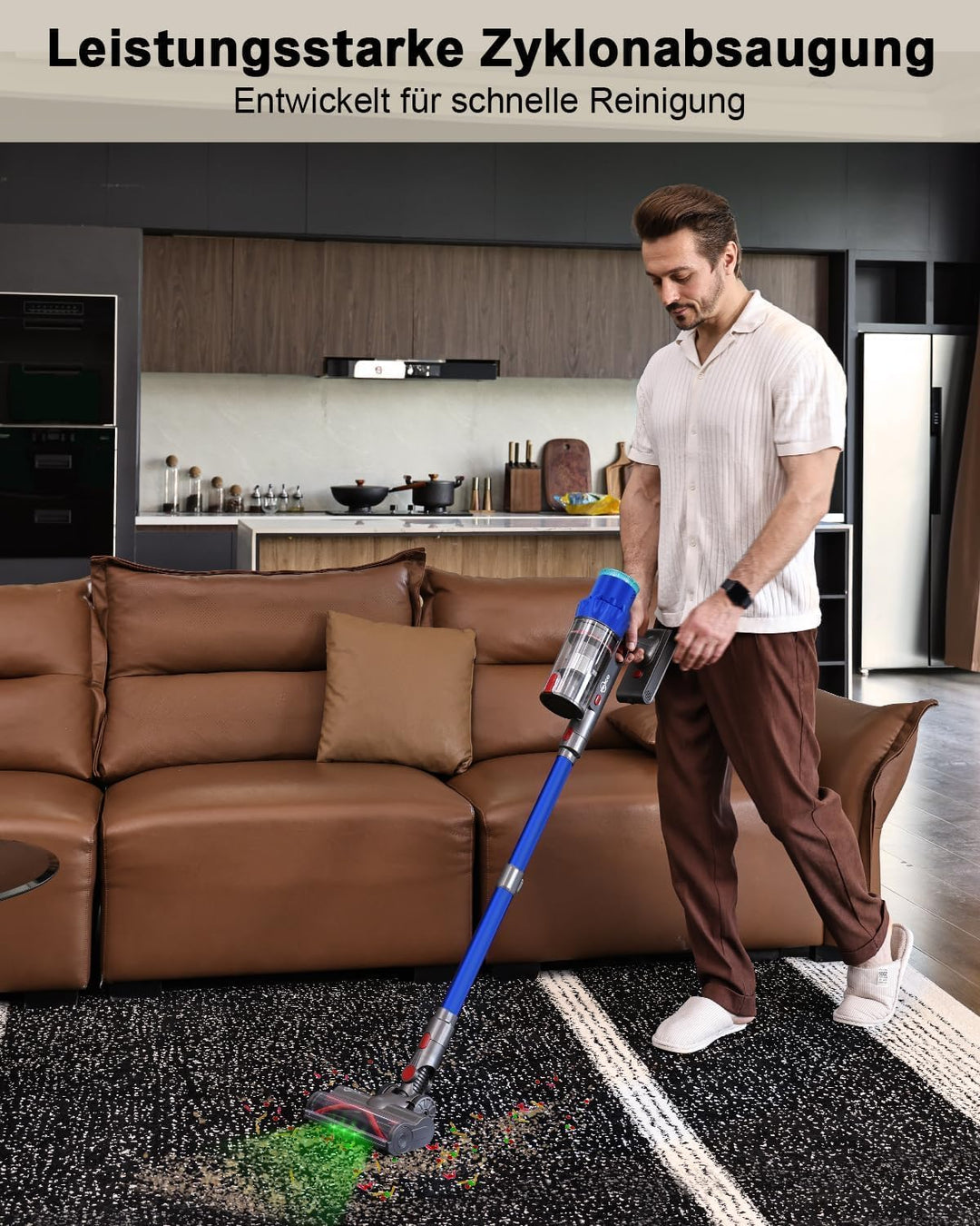 Akku Staubsauger, 550W 48000Pa Staubsauger Kabellos, Akkusauger mit Automatikmodus &amp; Anti-Verhedderu
