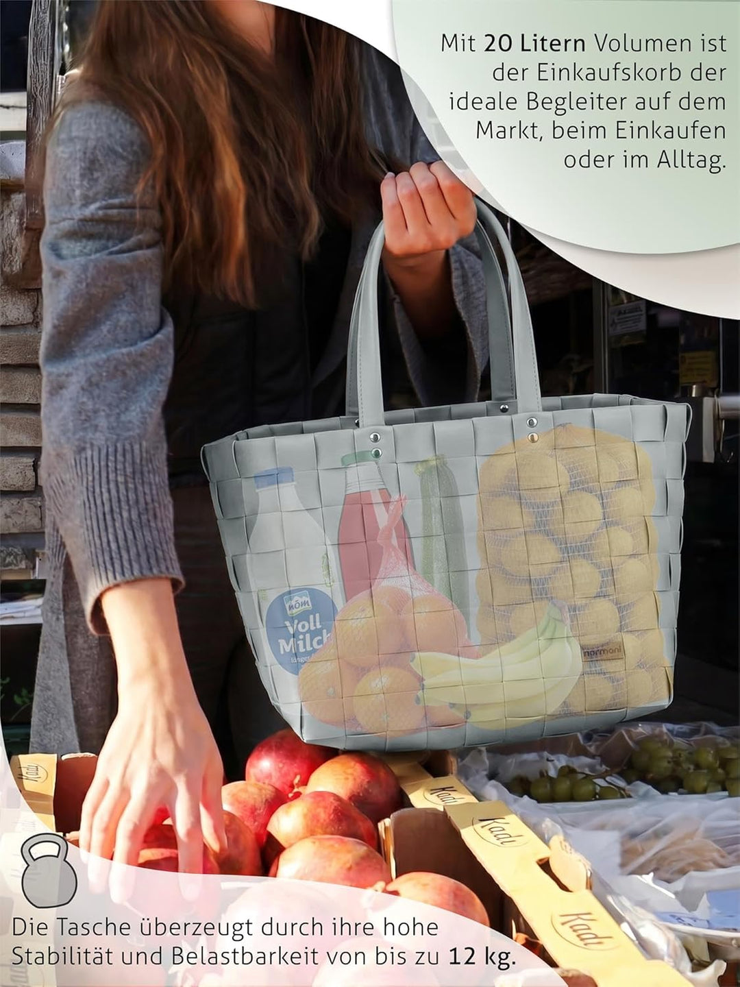 Einkaufstasche/Tragetasche mit Henkel - Einkaufskorb aus Kunststoff - Grosser Damen Shopper robust u
