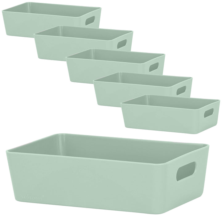 #11 6x Ordnungsboxen - 6 cm hoch - SILBERGRÜN - 20x12,5x6cm - 1,2 Liter - Ordnungskorb - Schubladeno