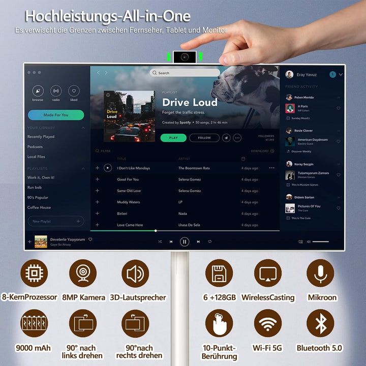 OFD Monitor 27'',Outdoor Fernseher,Portabel Monitor,Touch Screen,Android 13 OS,60Hz,6+128GB Portable