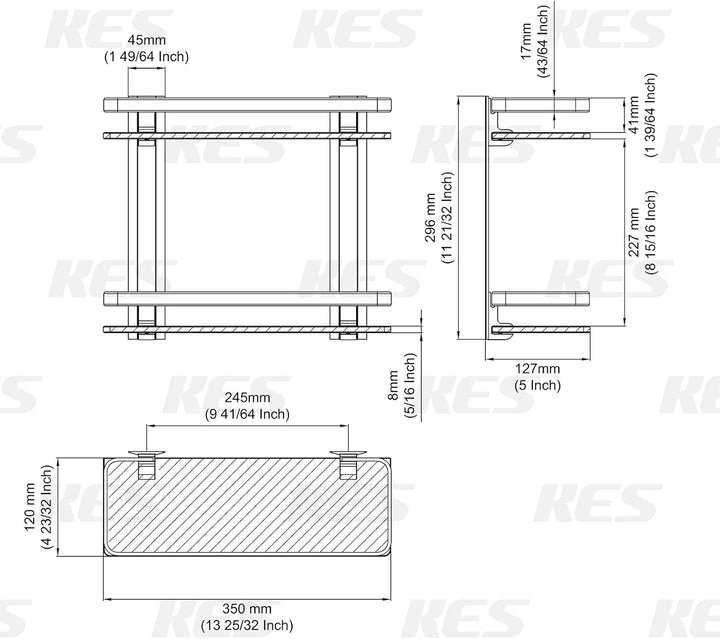 KES Glasregal Duschablage 35 cm, Glas Badregal 8mm Hartglas Badezimmer Regal Wandregal Dusche Ablage