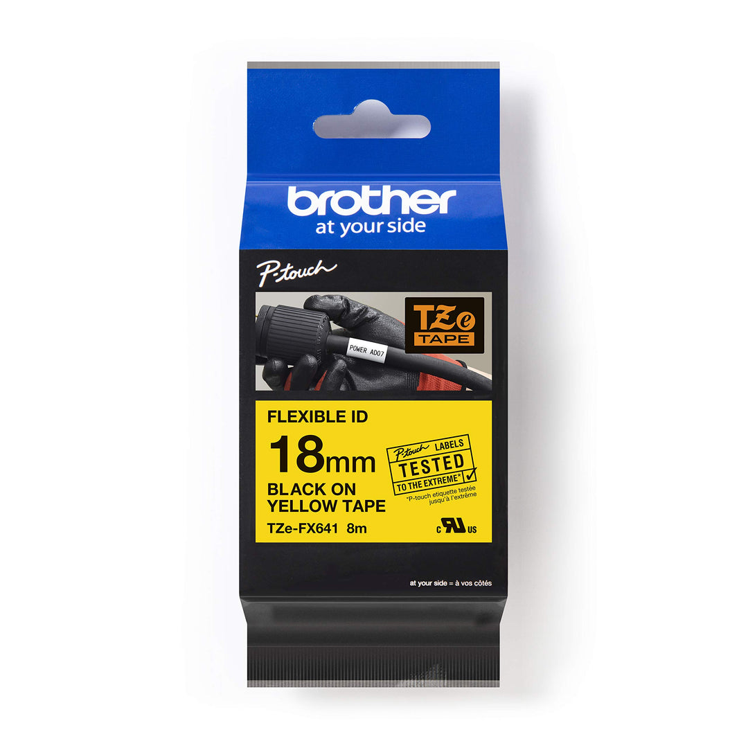 Brother Original P-touch Flexi-Schriftband TZE-FX641 18 mm, schwarz auf gelb (u.a. für Brother P-tou