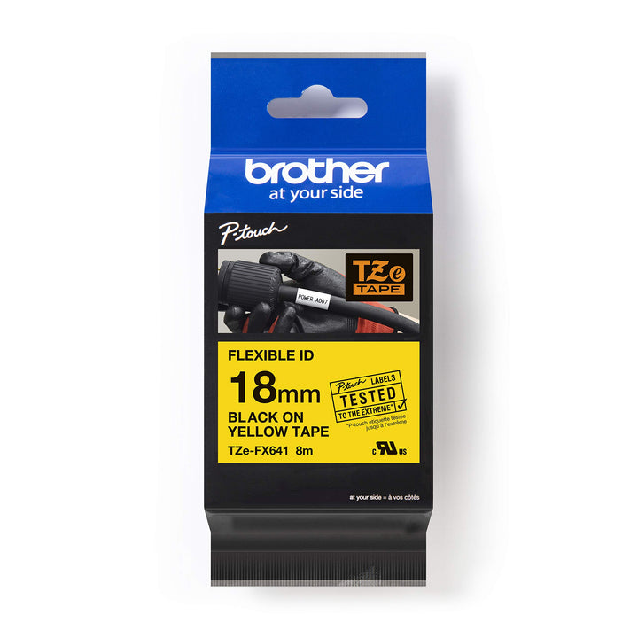 Brother Original P-touch Flexi-Schriftband TZE-FX641 18 mm, schwarz auf gelb (u.a. für Brother P-tou