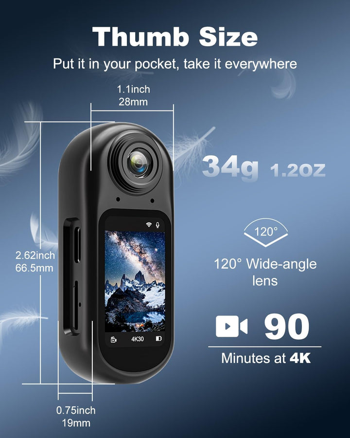 Mini Action Kamera 4K WiFi -128GB tragbare Körperkamera, magnetisches Umhängeband, Daumengrösse, fre